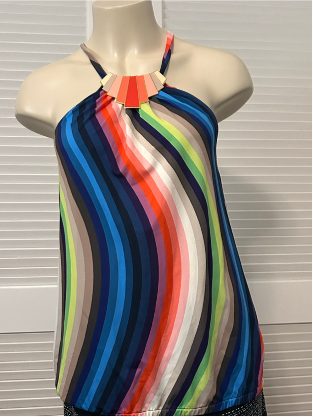 Trina Turk Multicolor Wave Stripe Halter Tank Top Size S
